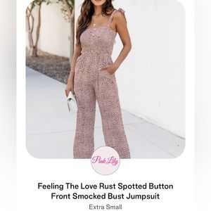 Pink Lily Feeling the Love Rust Spotted Jumpsuit